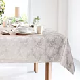 Obrus jasnosrebrny 160x350 cm INES z motywem kwiatów przetykany srebrną nicią