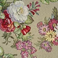 Obrus oliwkowo, różowy 100x100 cm gobelinowy zdobiony tkanym motywem kwiatowym