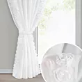 Firana biała z szyfonu zdobiona na brzegach pasem 3D róż z troczkiem w zestawie 140x270 cm taśma - ROSES Eva Minge