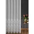 Firana szyta na taśmie 5 cm biało srebrna z matowej tkaniny ADEN haftowanej w botaniczny wzór, wykończona obciążnikiem