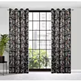 Zasłona welwetowa czarno, zielona ze wzorem roślinnym 140x250 cm przelotka - BECKY