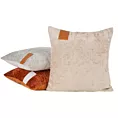 Poszewka na poduszkę 45x45 cm bawełniana z miękkiej szenilowej tkaniny ze skórzaną wstawką beżowa SZENIL