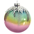 Bombka szklana z tęczową poświatą ręcznie zdobiona brokatowym wzorem i drobnymi koralikami