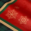 Bieżnik na stół czerwono, zielony 85x85 cm welwetowy CHERRY z motywem śnieżynek i ozdobną kantą w kratkę