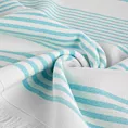 Ręcznik kąpielowy 90x170 cm bawełniany kolor turkusowy,biały z nadrukiem kontrastujących paseczków i frędzli 350 g/m2 KORFU