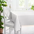 Obrus szyty JULIETT biały z eleganckiej połyskującej tkaniny przetykanej lureksową nicią