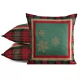 Poszewka na poduszkę 45x45 cm bawełniana, gobelinowa kolor zielony z motywem kraty i złotych śnieżynek STAR
