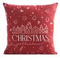 Poszewka na poduszkę 45x45 cm welwetowa czerwono, biała zdobiona świątecznym nadrukiem