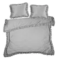 Pościel 160x200 cm bawełniana z makosatyny kolor jasnoszary z falbanami w romantycznym stylu Reina Line