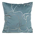 Poszewka na poduszkę 45x45 cm welwetowa niebieska z błyszczącym nadrukiem liści miłorzębu BLINK 35
