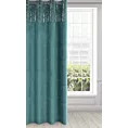 Zasłona turkusowa z pasem srebrnego nadruku, welwetowa 140x250 cm przelotka - LINDI