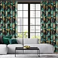 Zasłona czarno, zielona zdobiona egzotycznym nadrukiem z tkaniny typu oxford 140x250 cm przelotka - MALTA