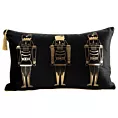 Poszewka na poduszkę 30x50 cm świąteczna welwetowa, czarno złota zdobiona nadrukiem dziadka do orzechów