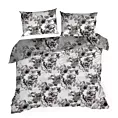 Pościel 220x200 cm bawełniana kolor popielaty, biały dwustronna z wzorem kwiatowym NIKA 54
