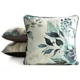 Poszewka na poduszkę 45x45 cm welwetowa beżowo, ciemnoturkusowa z roślinnym nadrukiem VELVET 205