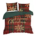 Pościel 160x200 cm bawełna ranforce kolor czerwony, ciemnozielony zdobiona nadrukiem kraty