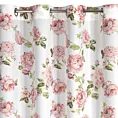 Zasłona biało, różowa zdobiona nadrukiem kwiatów 140x250 cm przelotka AVANI