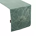 Bieżnik na stół ciemnomiętowo, złocisty 35x180 cm welwetowy BLINK 13 z dużym wzorem lilii wodnej