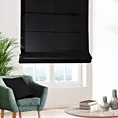 Roleta rzymska czarna z tkaniny z dodatkiem połyskującej nici, z widocznym ozdobnym splotem