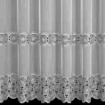 Firana szyta na taśmie fala biało srebrna z miękkiej w dotyku tkaniny typu aden, zdobionej kordonkową aplikacją