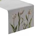 Bieżnik na stół jasnopopielato, kremowy 40x100 cm gobelinowy z motywem tulipanów