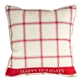 Poszewka na poduszkę 60x60 cm welwetowa świąteczna beżowo czerwona z motywem kratki i wypustką na brzegach CLARK