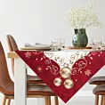 Obrus kremowo, czerwony 100x100 cm gobelinowy utkany z miękkiej nici szenilowej z motywem złotych bombek