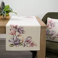 Bieżnik na stół naturalno, różowy 45x140 cm gobelinowy zdobiony motywem kwiatów magnolii