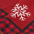 Bieżnik na stół czerwono, czarny 85x85 cm welwetowy RUDOLF z motywem śnieżynek i ozdobną kantą w kratę
