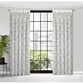 Dekoracja okienna biało, popielata z lekkej etaminy w stylu eco z kwiatowym nadrukiem 140x270 cm taśma/szelki - WIKI