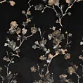 Zasłona welwetowa czarno, szampańska z nadrukiem kwiatu jabłoni 140x270 cm taśma - SELENA