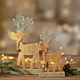 Figurka drewniana uroczy RENIFER z dzwoneczkami i srebrnymi błyszczącymi rogami