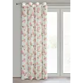 Zasłona biało, różowa zdobiona nadrukiem róż z dodatkiem złota z etaminy 140x250 cm przelotka MELA