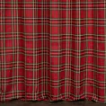 Zasłona szyta na taśmie 5 cm czerwona z tkaniny gobelinowej o wzorze w kratę