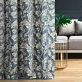 Zasłona szyta na tunelu PERUGIA granatowa ze szlachetnej tkaniny z dużym roślinnym wzorem