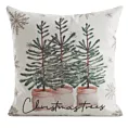 Poszewka na poduszkę 45x45 cm kremowo, zielona o naturalnym splocie z motywem choinek