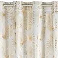 Zasłona kremowo, złota zdobiona błyszczącym motywem egzotycznych liści 140x250 cm złote przelotki - ZARIA