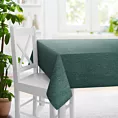 Obrus szyty ciemnozielony z tkaniny z dodatkiem połyskującej nici, z widocznym ozdobnym splotem