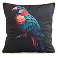 Poszewka na poduszkę 45x45 cm welwetowa, czarno niebieska, dwustronna z motywem papugi VELEVT 136 Eurofirany Premium
