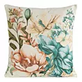 Poszewka na poduszkę 45x45 cm kremowo, niebieska żakardowa z motywem kwiatów GOBELIN