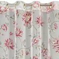 Zasłona biało, różowa zdobiona nadrukiem subtelnych kwiatów ze złotymi akcentami z etaminy 140x250 cm przelotka KALINA