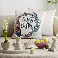 Poszewka na poduszkę 45x45 cm biało niebiska z motywem wielkanocnym z elegancką lamówką WIOSNA 52