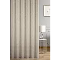Firana szyta na taśmie 5 cm beżowa z delikantej, lejącej tkaniny z efektem deszczyku w postaci pionowych, nieregularnych linii, wykończona obciążnikiem