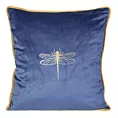 Poszewka na poduszkę 45x45 cm welwetowa granatowa ze złotym nadrukiem ważki oraz ozdobną wypustką LORI