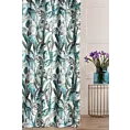 Zasłona szyta na taśmie 8 cm jasnokremowo turkusowa z tkaniny o naturalnym splocie z nadrukowanym botanicznym wzorem