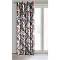 Zasłona stalowo, ruda zdobiona nadrukiem liści z tkaniny oxford 140x270 cm przelotka - MARILA