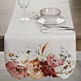 Bieżnik na stół naturalno, różowy 40x140 cm SUMMER 2 z nadrukowanym motywem kwitnących kwiatów
