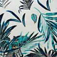 Koc flano 150x200 cm biało, turkusowy z nadrukiem egzotycznych liści PILAR Design 91