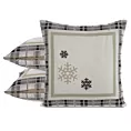 Poszewka na poduszkę 45x45 cm bawełniana, gobelinowa kolor naturalna z motywem kraty i złotych śnieżynek ANGEL