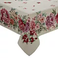 Obrus naturalno, różowy 140x180 cm gobelinowy zdobiony motywem kwiatów